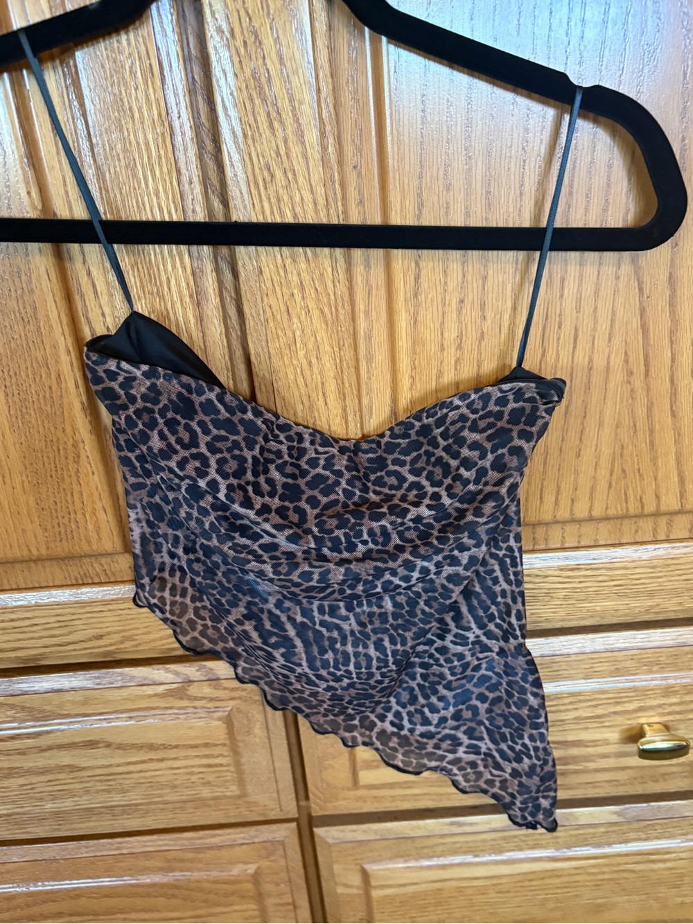 Diles Leopard Print Asymmetrical Slip Top - Brown and Black